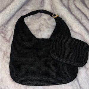 Anthropologie The Love Knot Slouchy Bag: Raffia Buckle Edition Black